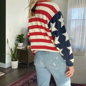 Vintage Sweater Chunky Knit Cotton American flag red white blue crewneck Medium